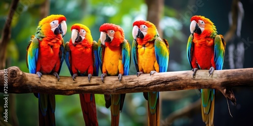 colorful parrots sitting on branch in the jungle © Thuch