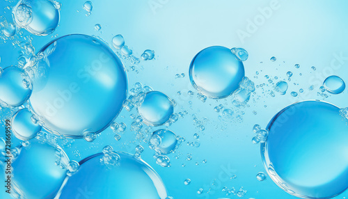 abstract blue background with water drops and air bubbles, wallpaper with glass balls © terra.incognita