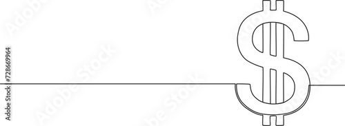 continuous single line drawing of US dollar currency symbol, line art vector illustration