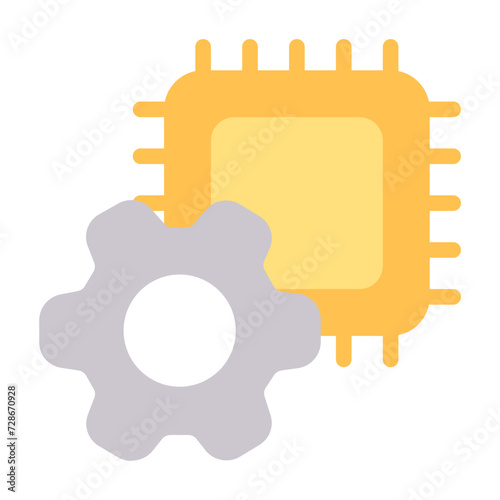Processor icon with flat color style