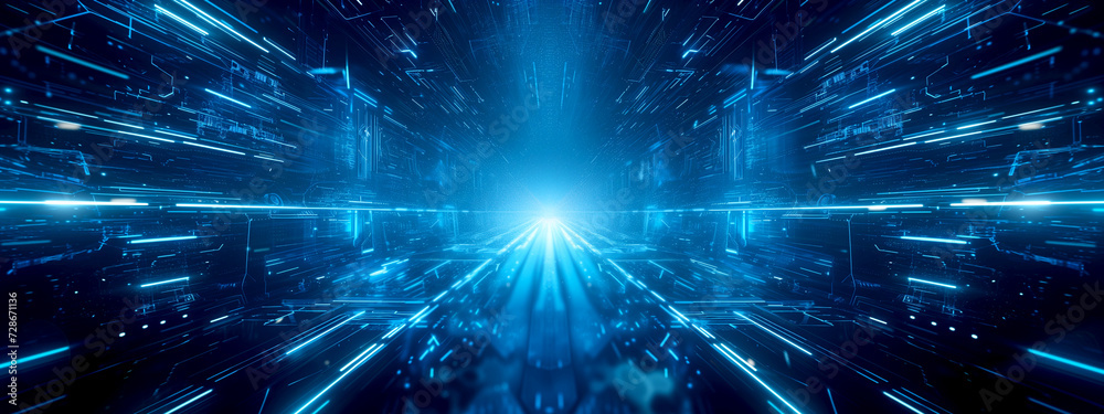 Fototapeta premium Techno neon futuristic background in blue tones.