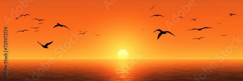 Silhouette of migratory bird flying at sunset in the sky. bright orange sun landscape