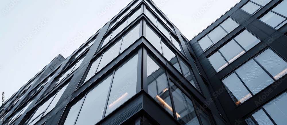 Building with black aluminum frame windows. Building with black aluminum frame windows.