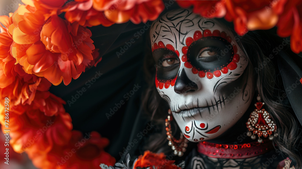 Diaz de las muerte, young woman face painted 