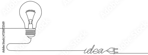 Continuous linear drawing of light bulb. One line drawing background. Vector illustration. Linear drawing image of light bulb	
