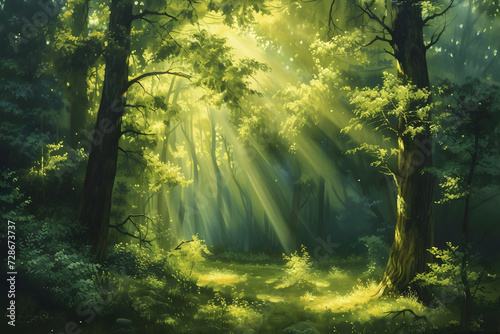 Nature s Spotlight  Beautiful Sunlight Rays in a Lush Green Forest