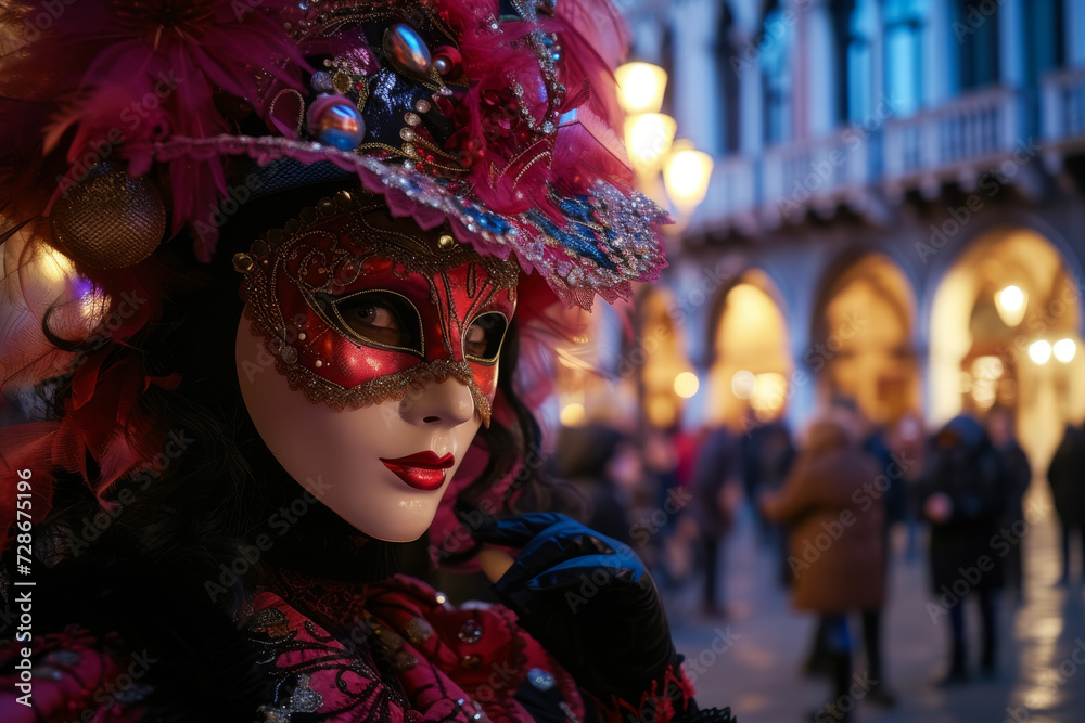 Woman costumed with mask for Venetian carnival Woman costumed with mask for Venetian carnival