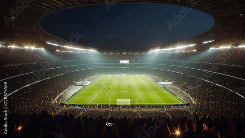 football stadium with sport light and full of football fans background .