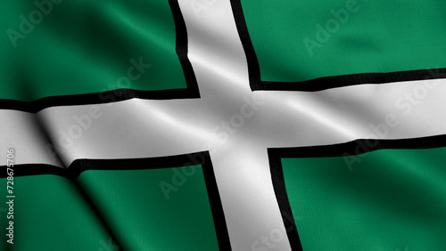 Devon City Flag. Waving Fabric Satin Texture National Flag of Devon 3D Illustration. Real Texture Flag of the Devon the United Kingdom Banner Collection. High Detailed Flag Animation England, UK