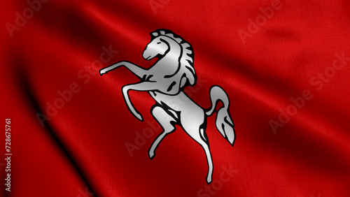 Kent City Flag. Waving Fabric Satin Texture National Flag of Kent 3D Illustration. Real Texture Flag of the Kent the United Kingdom Banner Collection. High Detailed Flag Animation England, UK