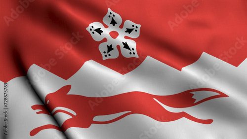 Leicestershire City Flag. Waving Fabric Satin Texture 3D Illustration. Real Texture Flag of the Leicestershire the United Kingdom Banner Collection. High Detailed Flag Animation England, UK