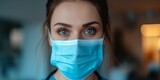 healthcare female worker with mask close-up portrait Generative AI