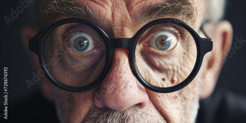 close-up portrait of a surprised elder man in glasses Generative AI