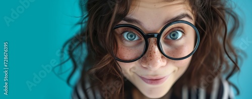 close-up portrait of a surprised girl in glasses Generative AI