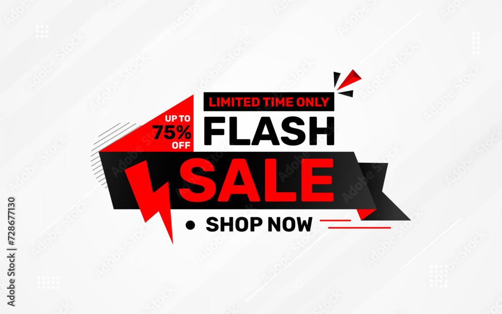 Flash Sale banner for web or social media. sale banner promotion template with discount tag. limited time offer, Get extra discount. Commercial poster, sale background vector illustration