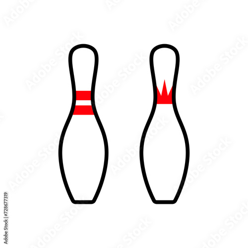 Set of bowling pins (skittles) icons. Symbol of game, recreation or sports competition. Bowling figures.