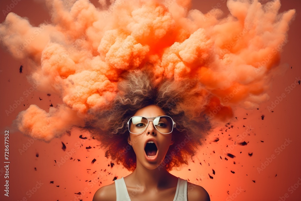 woman head burn and explode isolated