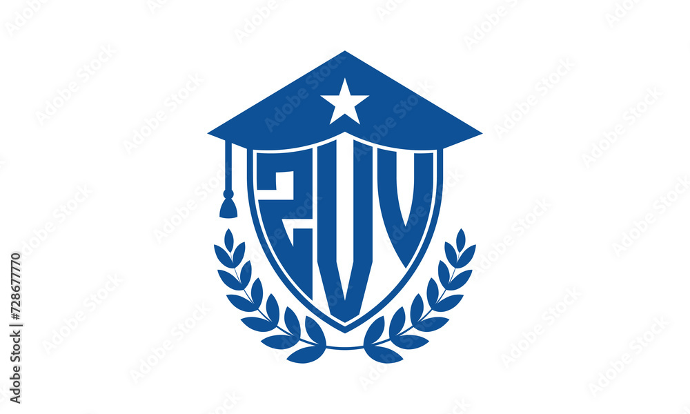 ZVV three letter iconic academic logo design vector template. monogram, abstract, school, college, university, graduation cap symbol logo, shield, model, institute, educational, coaching canter, tech ZVV three letter iconic academic logo design vector template. monogram, abstract, school, college, university, graduation cap symbol logo, shield, model, institute, educational, coaching canter, tech