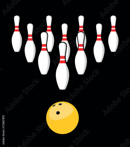Bowling pins (skittles) illustration. Symbol of game, recreation or sports competition. Bowling figures.