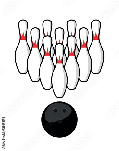 Bowling pins (skittles) illustration. Symbol of game, recreation or sports competition. Bowling figures.