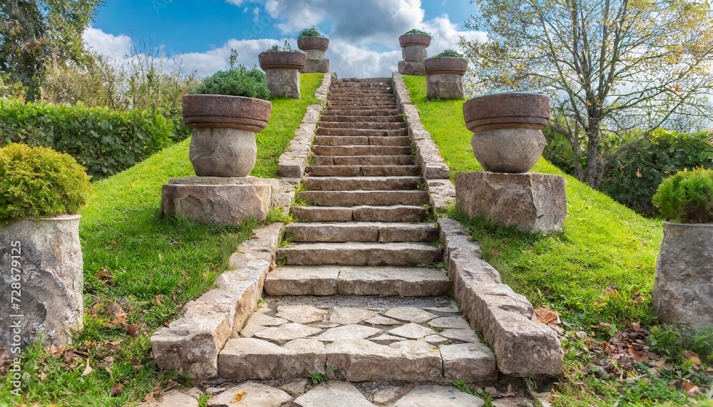 garden original ladder with steps of any form it is made of a natural stone of the average size view of steps in front