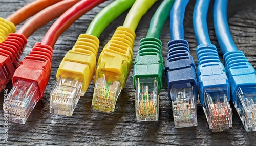 set of brightly multi coloured ethernet network cables photo
