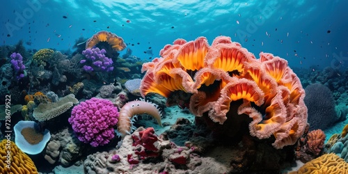 Tropical coral reef with a big sea cucumber (Richelieu Rock, Thailand), Generative AI © Visual Vortex