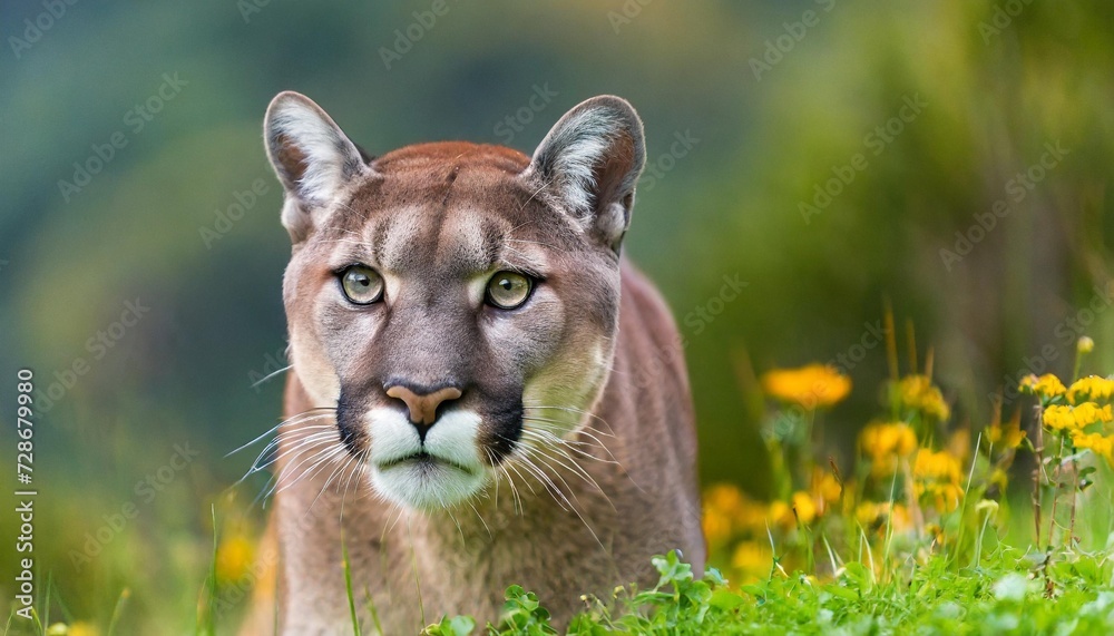 cougar puma concolor also commonly known as the mountain lion puma panther or catamount is the greatest of any large wild terrestrial mammal in the western hemisphere - obrazy, fototapety, plakaty 