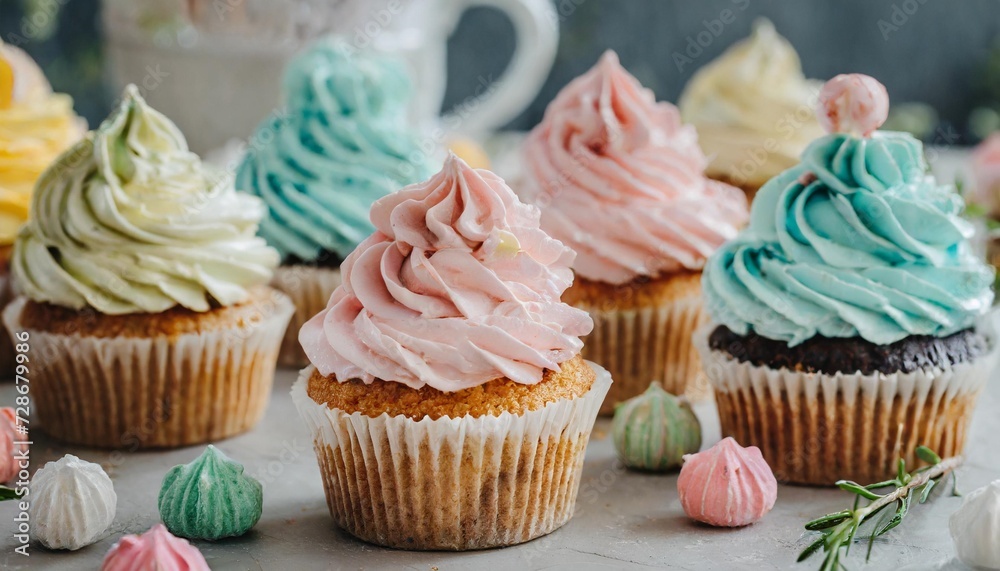 pastel colored cupcakes on a table