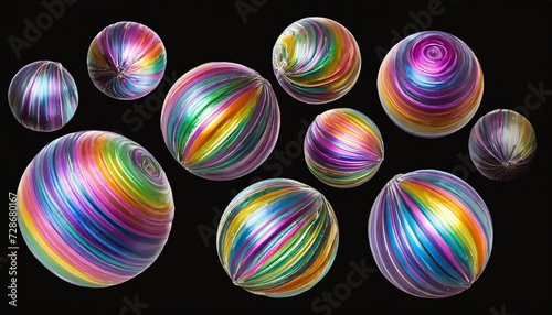 a collection of levitating colorful iridescent orbs abstract shape 3d render style isolated on a transparent background