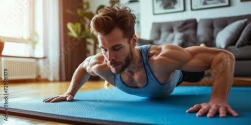 man at home doing push-ups Generative AI