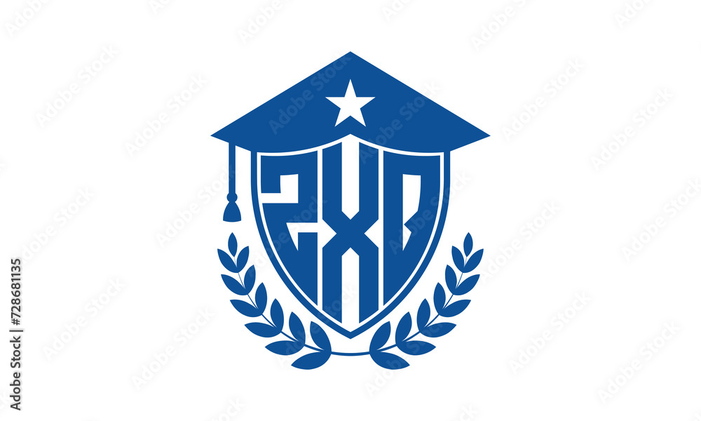 ZXQ three letter iconic academic logo design vector template. monogram, abstract, school, college, university, graduation cap symbol logo, shield, model, institute, educational, coaching canter, tech ZXQ three letter iconic academic logo design vector template. monogram, abstract, school, college, university, graduation cap symbol logo, shield, model, institute, educational, coaching canter, tech