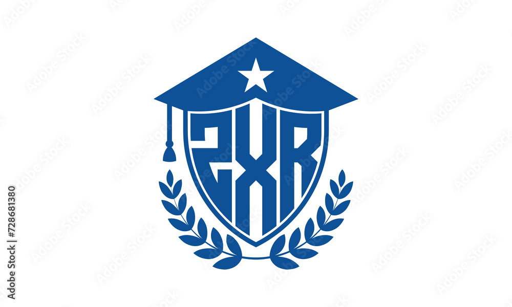 ZXR three letter iconic academic logo design vector template. monogram, abstract, school, college, university, graduation cap symbol logo, shield, model, institute, educational, coaching canter, tech ZXR three letter iconic academic logo design vector template. monogram, abstract, school, college, university, graduation cap symbol logo, shield, model, institute, educational, coaching canter, tech