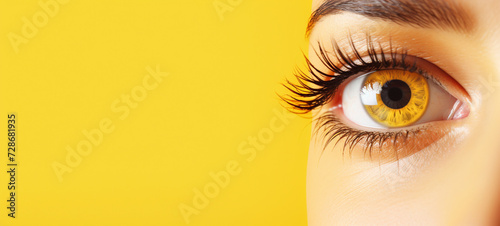 A woman's eye on a yellow background, generative AI © Tetiana Romaniuk