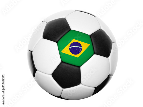 Football soccer ball with colours of Brazil isolated on transparent white background
