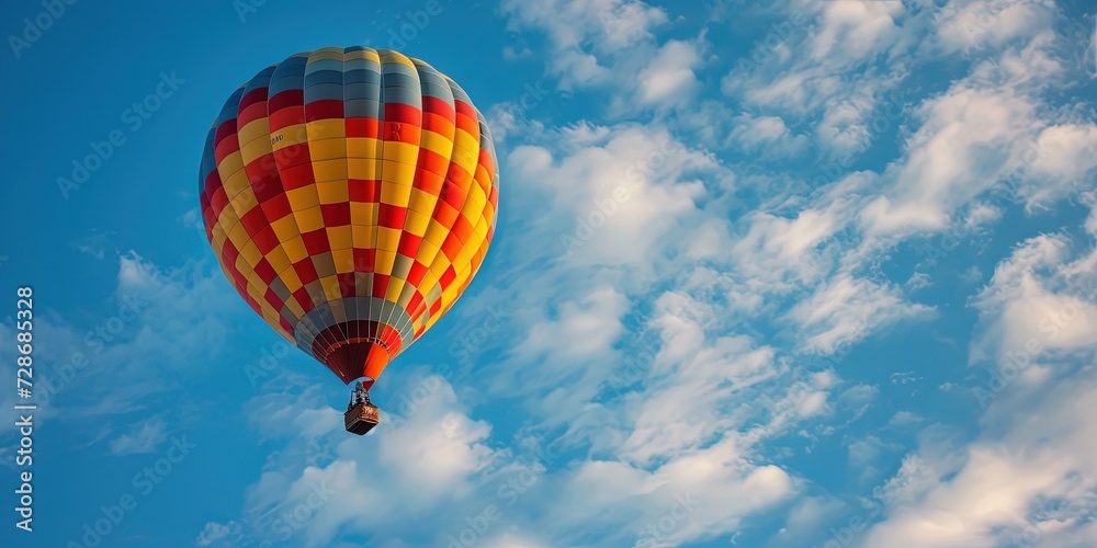 Colorful hot air balloon flying on an adventure in the sky Colorful hot air balloon flying on an adventure in the sky
