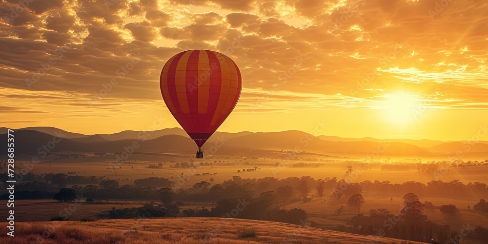 Colorful hot air balloon flying on an adventure in the sky