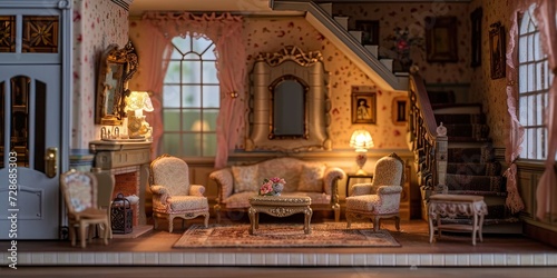 dollhouse concept with a miniature house made with intricate details 