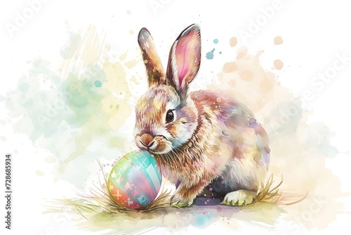 Unleash creativity for a watercolor illustration of a bunny with easter egg © Praphan