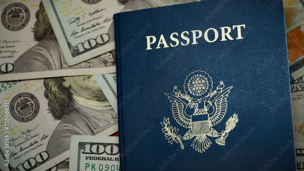 US passport and money - obrazy, fototapety, plakaty 