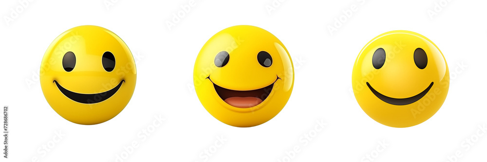 Set of icon yellow color 3d emoji on a transparent background