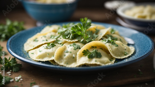 Homemade Italian Delight: Close-up View of Ravioli Pasta with Artistic Flair