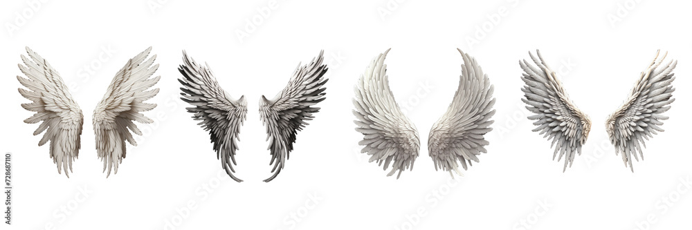 Set of white wings on a transparent background