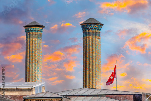 The Double Minaret Madrasa belongs to the Seljuk period. It is the historical and touristic symbol of Erzurum province.Erzurum, Turkey photo