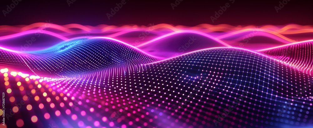 Futuristic Wave dot neon glow in the dark background. purple gradient color. Futuristic Wave dot neon glow in the dark background. purple gradient color.