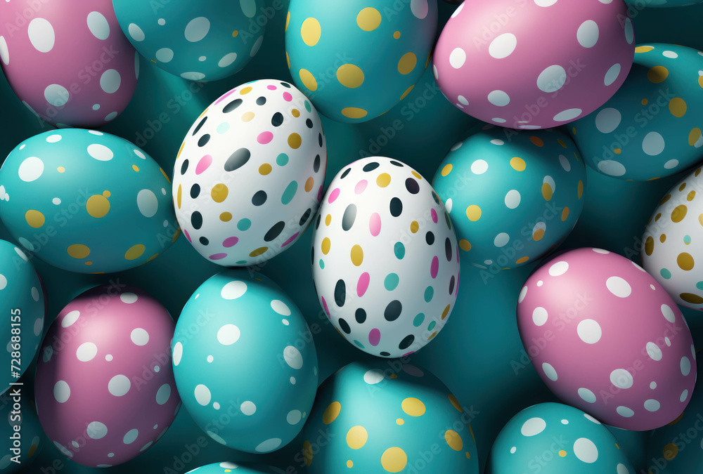 Colorful Easter eggs background. Easter eggs are painted in pastel colors with polka dots. Colorful Easter eggs background. Easter eggs are painted in pastel colors with polka dots.