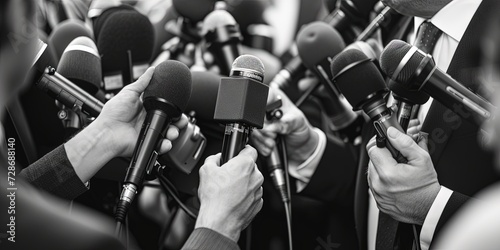 press conference concept for public relations (PR) and media relations in business and politics