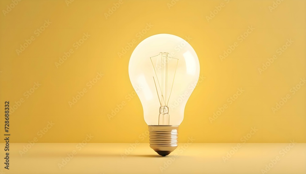 3D model of a glowing light bulb on a yellow background. idea concept 3D model of a glowing light bulb on a yellow background. idea concept