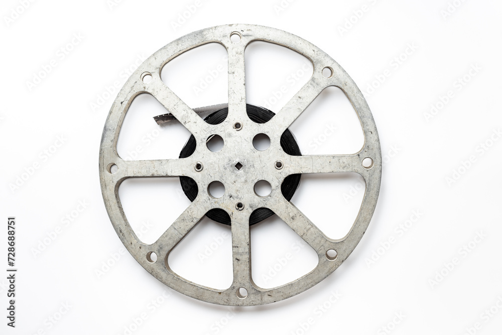 Cinema industry and movie background with film reels, top view Cinema industry and movie background with film reels, top view