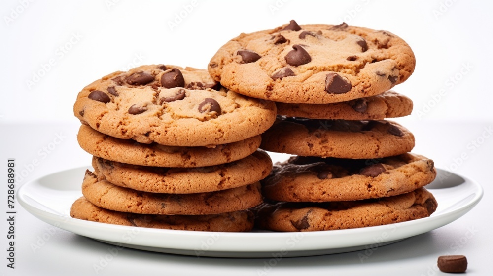Chocolate chip cookies on white background 
